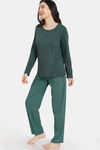 Zivame Impression Knit Cotton Pyjama Set - Trek Green — thumbnail 2